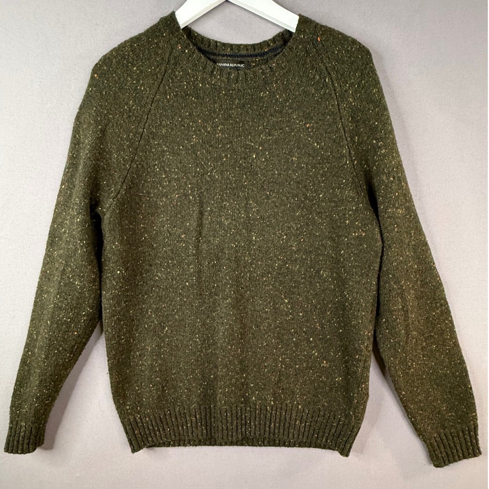 Banana Republic Sweater Mens M Green Speckled Merino Wool Alpaca Donegal Cabin